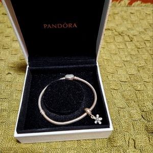Pandora moments sparkling heart clasp snake chain braclet. With Daisy charm